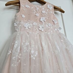 Flower Girl Formal Pink Dress White Flowers Wedding Pageant Princess Girls Gown